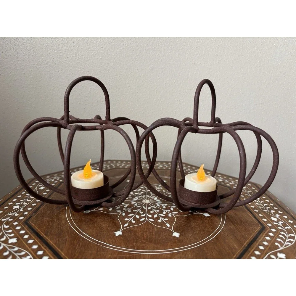 Rustic Metal Pumpkin Tea Light Holders